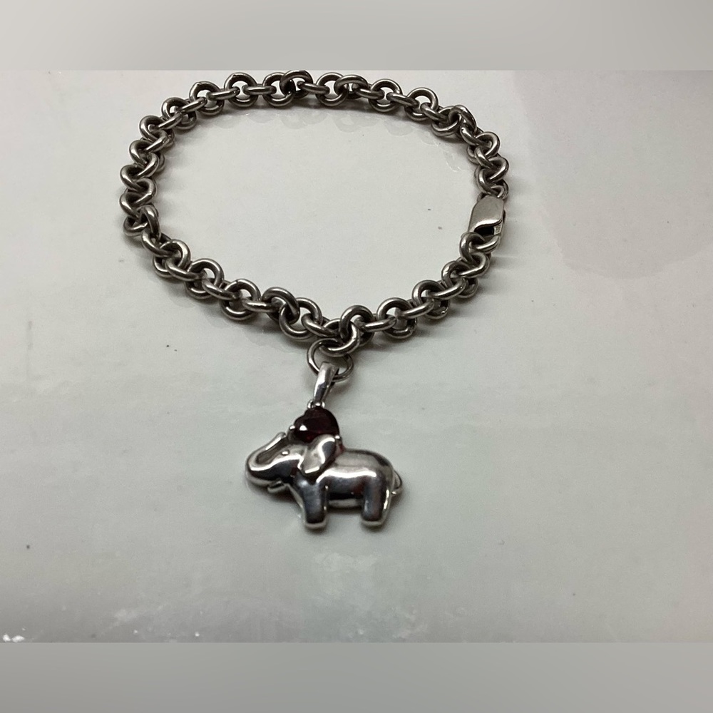 925 Silver Link Bracelet, Simulated Ruby Sterling… - image 2